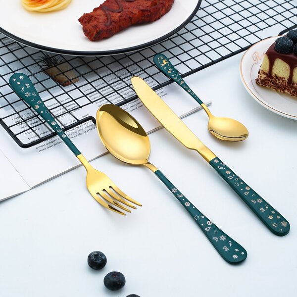 

4pcs Christmas Pattern Cutlery Set, Multicolor