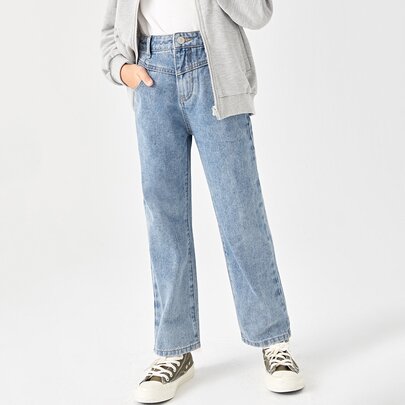 Girls High Waist Straight Leg Jeans