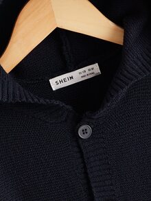 SHEIN Boys Button Front Hooded Cardigan - Navy Blue - View 4