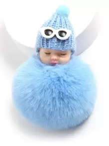 1 pieza Llavero de peluche, accesorio de llave, colgante para bebés, accesorio de coche, adorno de bolso - Celeste - Ver 3