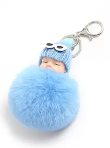 1 pieza Llavero de peluche, accesorio de llave, colgante para bebés, accesorio de coche, adorno de bolso - Celeste - Ver 5
