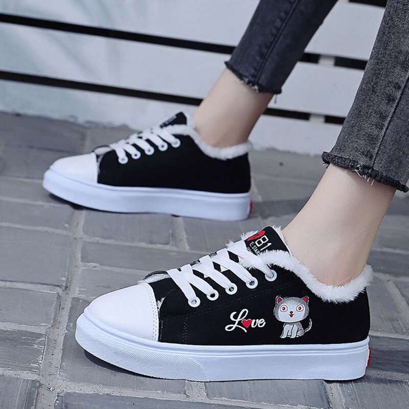 

Cartoon Graphic Lace Up Front Canvas Shoes, Black