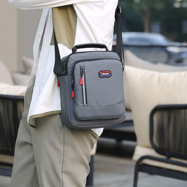 

Men Letter Patch Square Bag, Grey