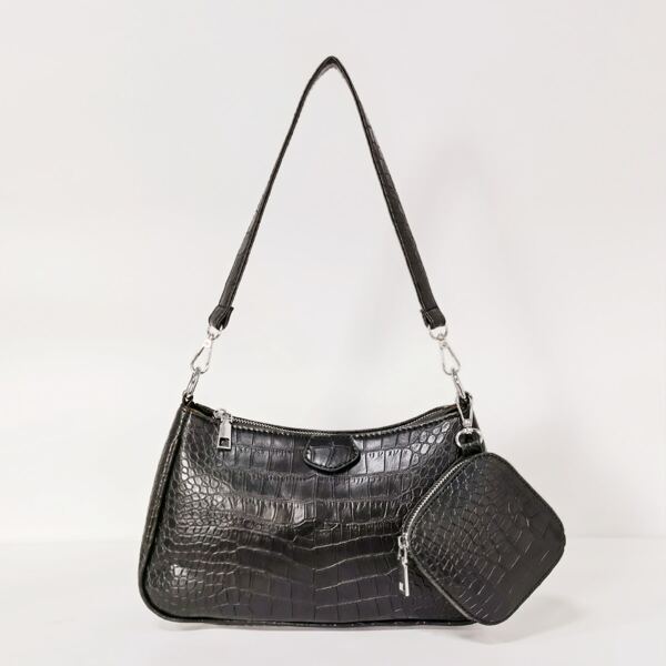 

Crocodile Embossed Baguette Bag With Coin Purse, Black
