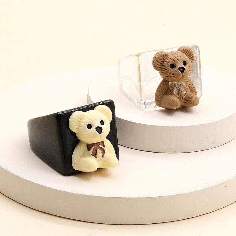 

2pcs Bear Decor Ring, Multicolor