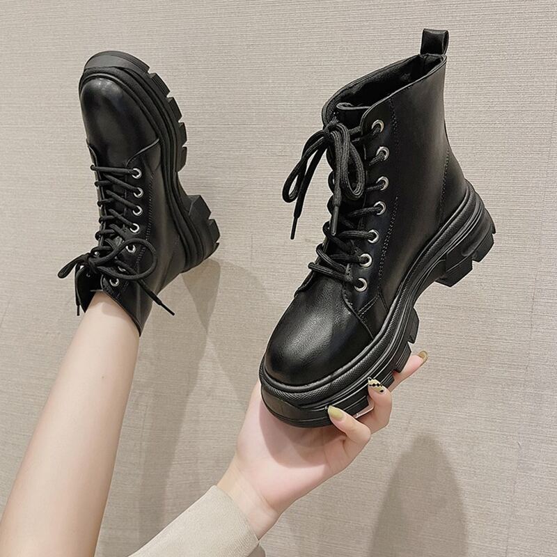

Lace Up Front Combat Boots, Black