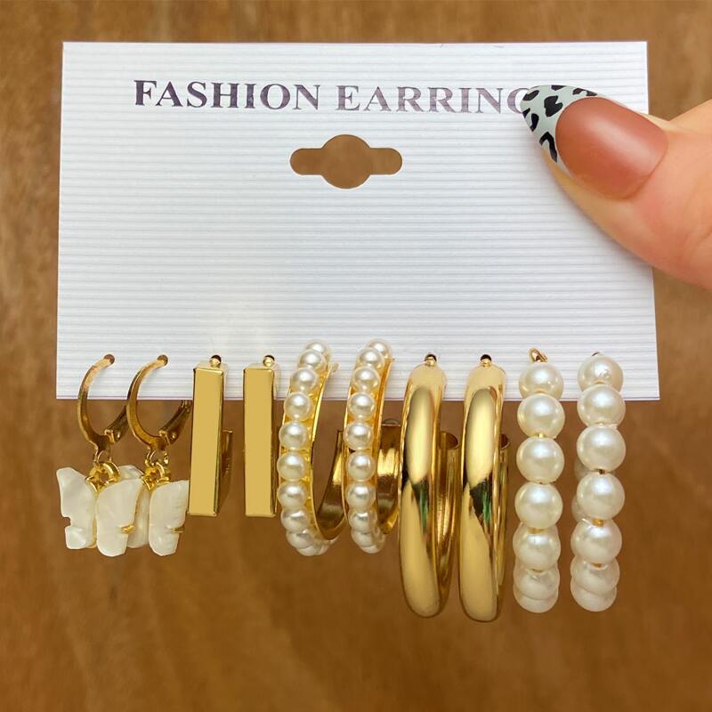 

5pairs Butterfly Drop Earrings, Gold