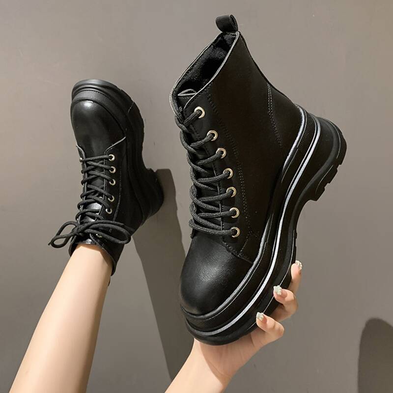 

Lace Up Front Combat Boots, Black