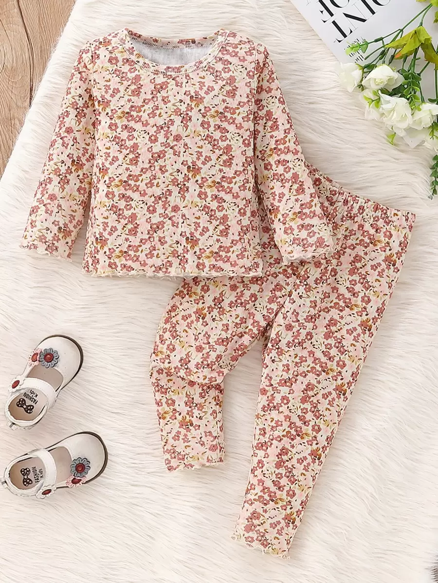 嬰兒碎花木耳邊上衣和緊身打底褲 - 彩色 - 查看 1