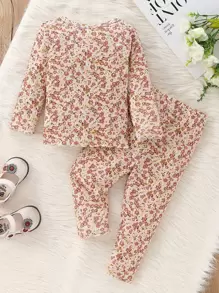 嬰兒碎花木耳邊上衣和緊身打底褲 - 彩色 - 查看 2