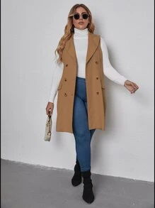 SHEIN LUNE 大碼雙排釦西裝領無袖外套