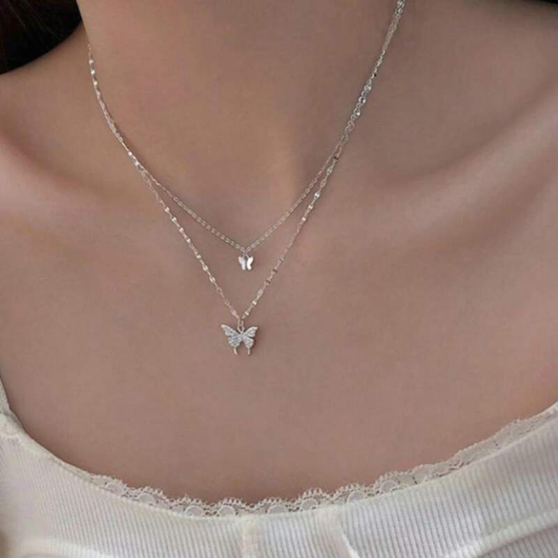 

Butterfly Layered Necklace, Silver