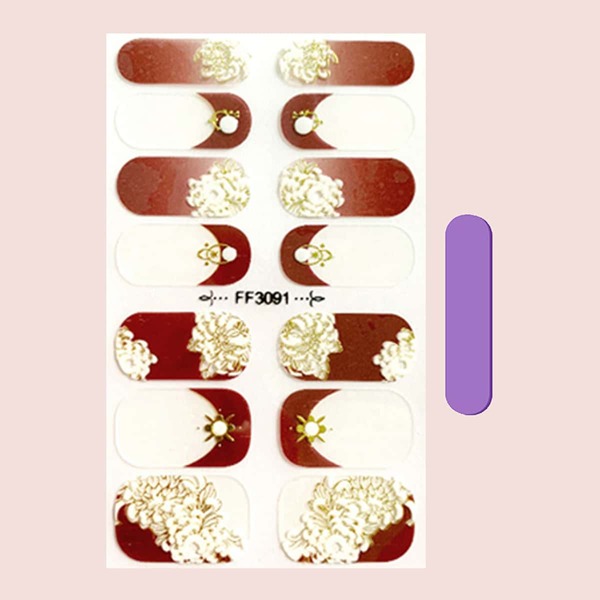 

1sheet Flower Print Nail Art Sticker & 1pc Nail File, Multicolor