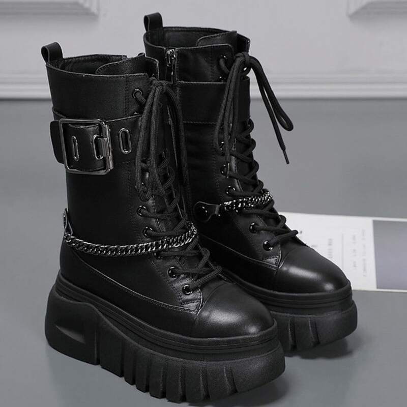

Side Up Chain Decor Wedge Boots, Black