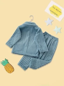 Boys Solid Flannel PJ Set - Cadet Blue - View 2