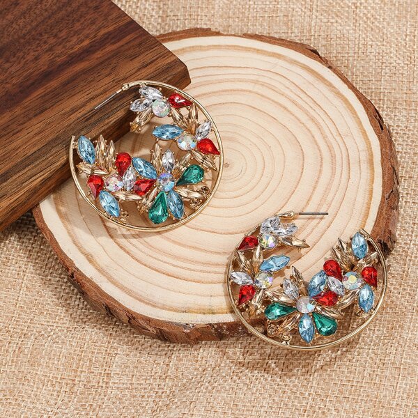 

Rhinestone Flower Hoop Earrings, Multicolor