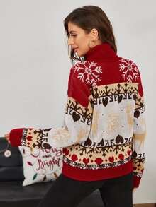 SHEIN Jersey con patrón de Navidad de cuello cisne - Multicolor - Ver 2