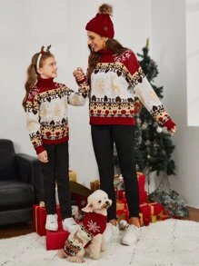SHEIN Jersey con patrón de Navidad de cuello cisne - Multicolor - Ver 6