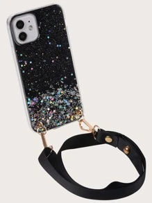 Apple Sequin Decor Phone Case With Lanyard
