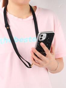 Apple Sequin Decor Phone Case With Lanyard