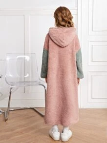 SHEIN Đầm nỉ kiểu áo ngủ hai màu vai rớt cho bé gái tuổi teen - Màu Hồng  San hô - Xem 2