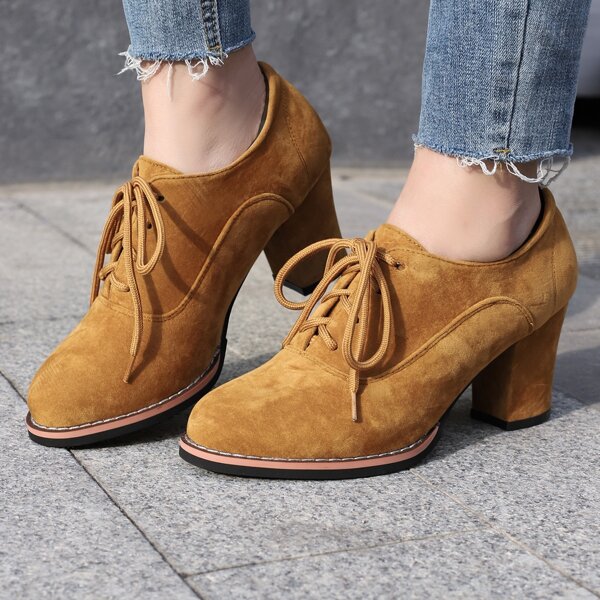 

Minimalist Lace Up Front Chunky Oxfords, Yellow