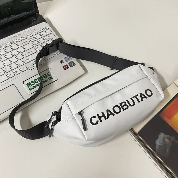 

Men Letter Graphic Fanny Pack, White