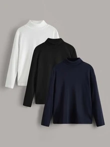 SHEIN Tween Boy 3pcs Solid Turtleneck Tee - Multicolor - View 1