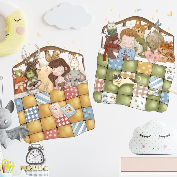 

1pc Figure & Animal Print Wall Sticker, Multicolor