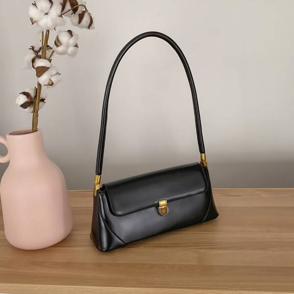 

Minimalist Push Lock Baguette Bag, Black