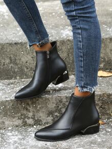 Ladies' Fashionable Side Zipper Boots,Women's winter warm small pointed matte black ankle boots, small chunky heel party street versatile short boots - Black - View 1