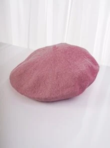件時尚貝雷帽女式、男式和情侶款，適合女士純色連身裙，秋冬 - 粉色 - 查看 12