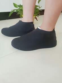 1pair Plain Rain Boots Cover, Black Reusable Shoes Cover For Outdoor - Black - View 2