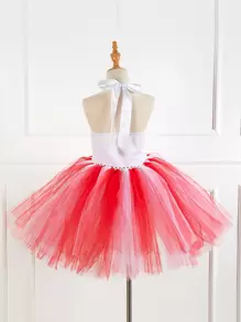 小女童聖誕麋鹿圖案網紗拼接Tutu連衣裙帶髮箍