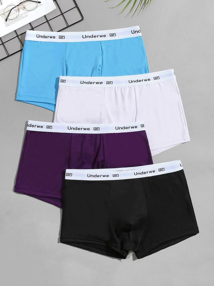 Men 4pcs Contrast Letter Tape Boxer Brief - Multicolor - View 1