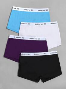 男士4入組拼接字母織帶平角內褲 - 彩色 - 查看 2