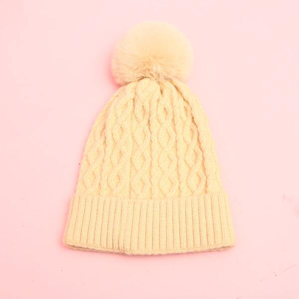 

Pom Pom Knit Hat, Beige