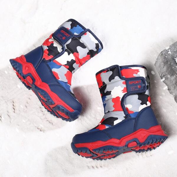 

Girls Camo Graphic Velcro Strap Snow Boots, Multicolor