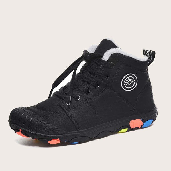 

Kids Lace-up Front Plush Inside Sneakers, Black