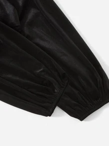 SHEIN Unity Camiseta con abertura con cordón trasero corto de terciopelo - Negro - Ver 3