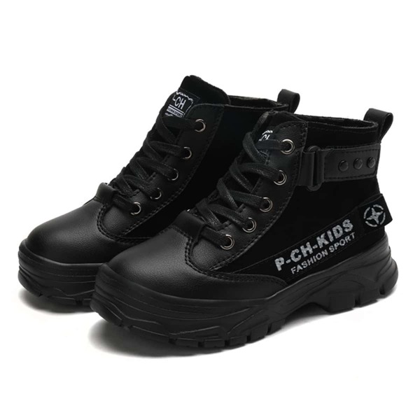 

Boys Letter Graphic Lace-up Front Sneakers, Black