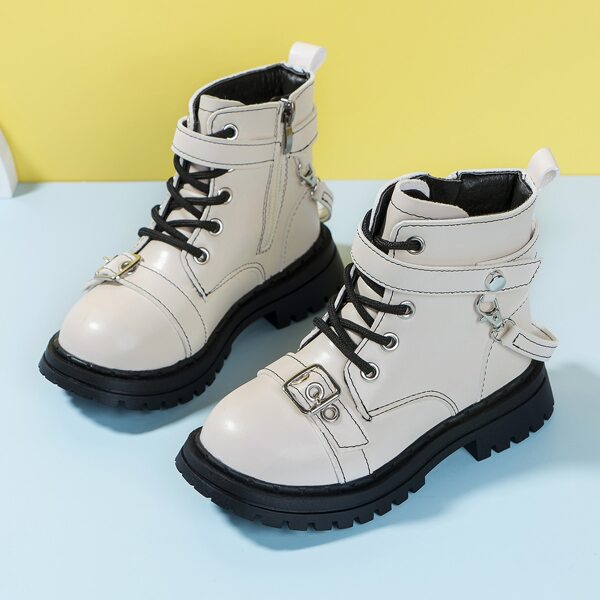 

Girls Eyelet Buckle Decor Combat Boots, Beige