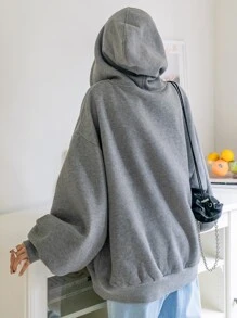 DAZY Zip Up Drop Shoulder Drawstring Thermal Lined Hoodie,Fall Women Clothes Sweatshirt Jacket - Grey - View 2