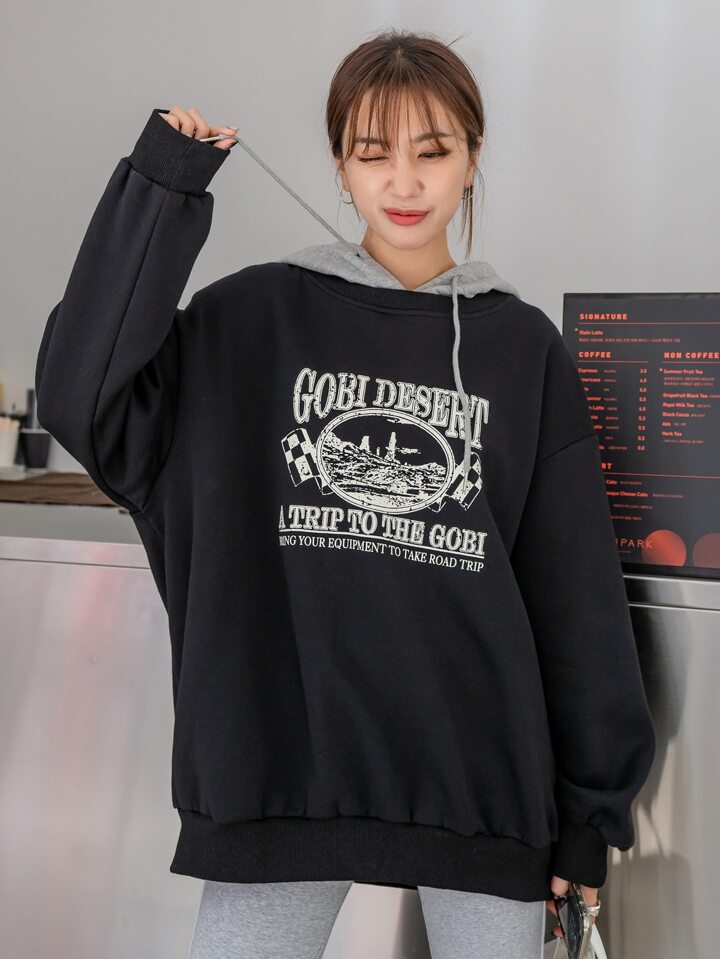 DAZY スローガングラフィック ドロップショルダー パーカー DAZY スローガングラフィック ドロップショルダー パーカー、秋