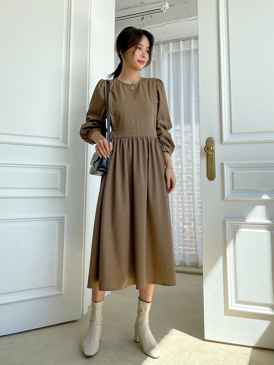 Lantern Sleeve Tie Back Dress