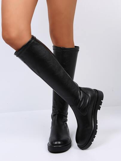 Women's New High Heel Mid-Calf Boots, Black, Simple Design, Style With Skirt Pointed Toe, Zipper Closure, Wear With Cardigan, Party