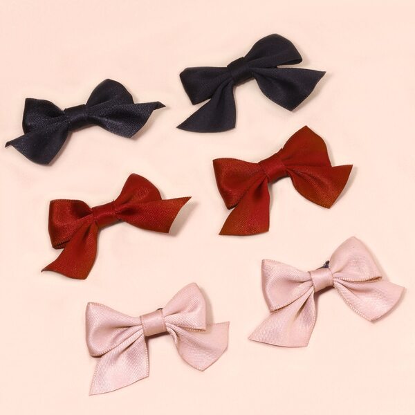 

6pcs Toddler Girls Solid Bow Decor Hair Clip, Multicolor