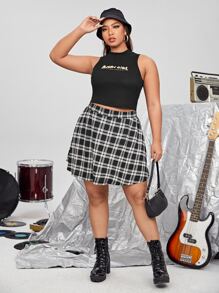 SHEIN EZwear 大碼高腰格紋半身裙