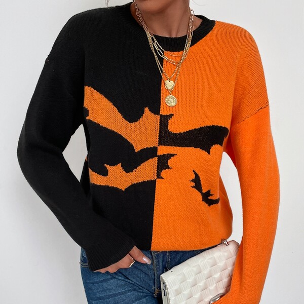 

Halloween Colorblock Drop Shoulder Sweater, Multicolor
