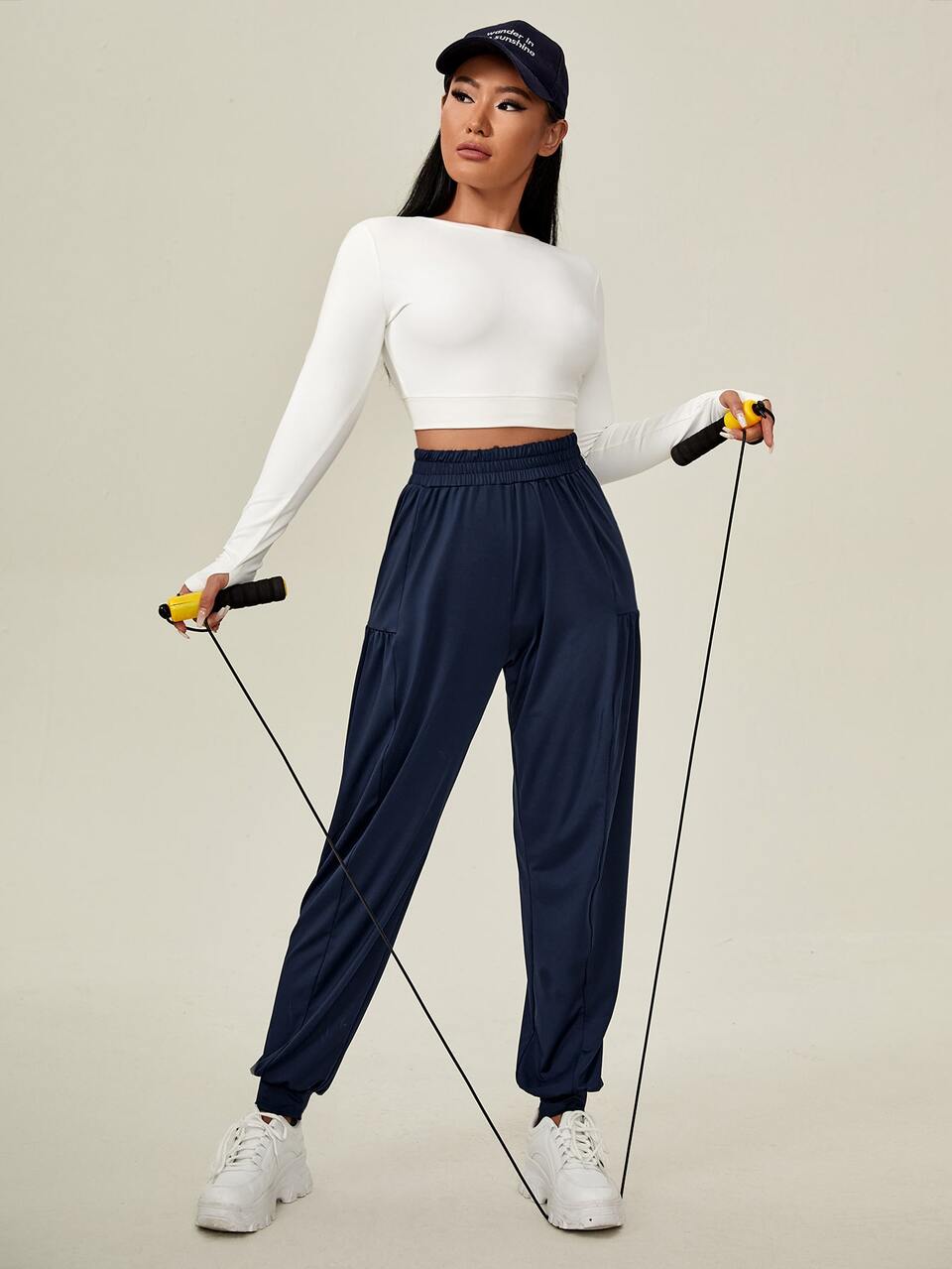 Solid Ruched Side Sports Pants